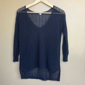 J JILL NAVY CROCHETED SWIM COVER/BEACH TOP